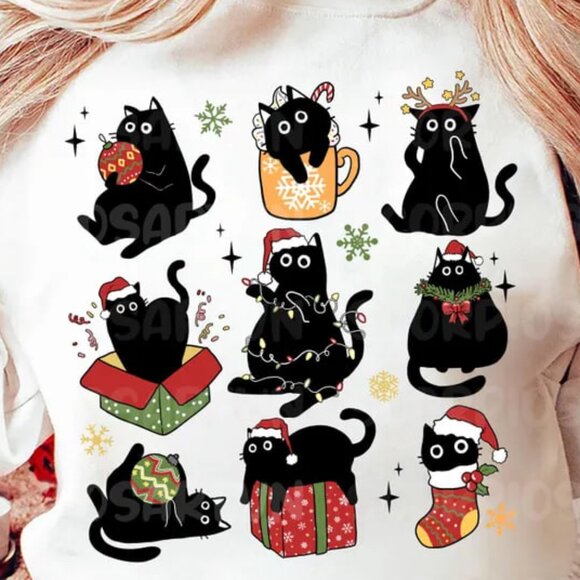 Tops - Cute Cat Christmas, Christmas Shirt, Cute Christmas Cat, Cat Lover